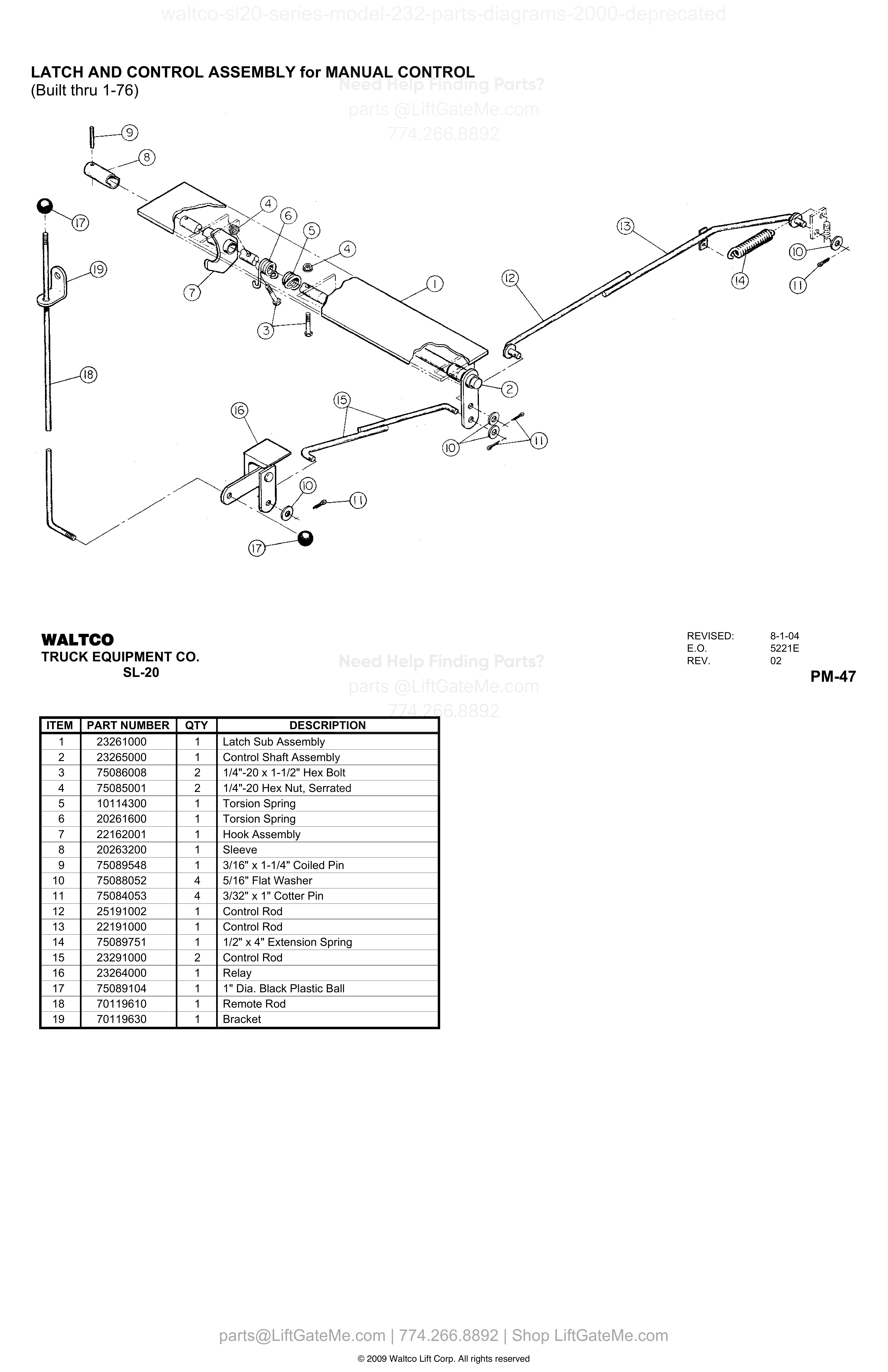 LATCH AND CONTROL ASSEMBLY for MANUAL CONTROL diagram