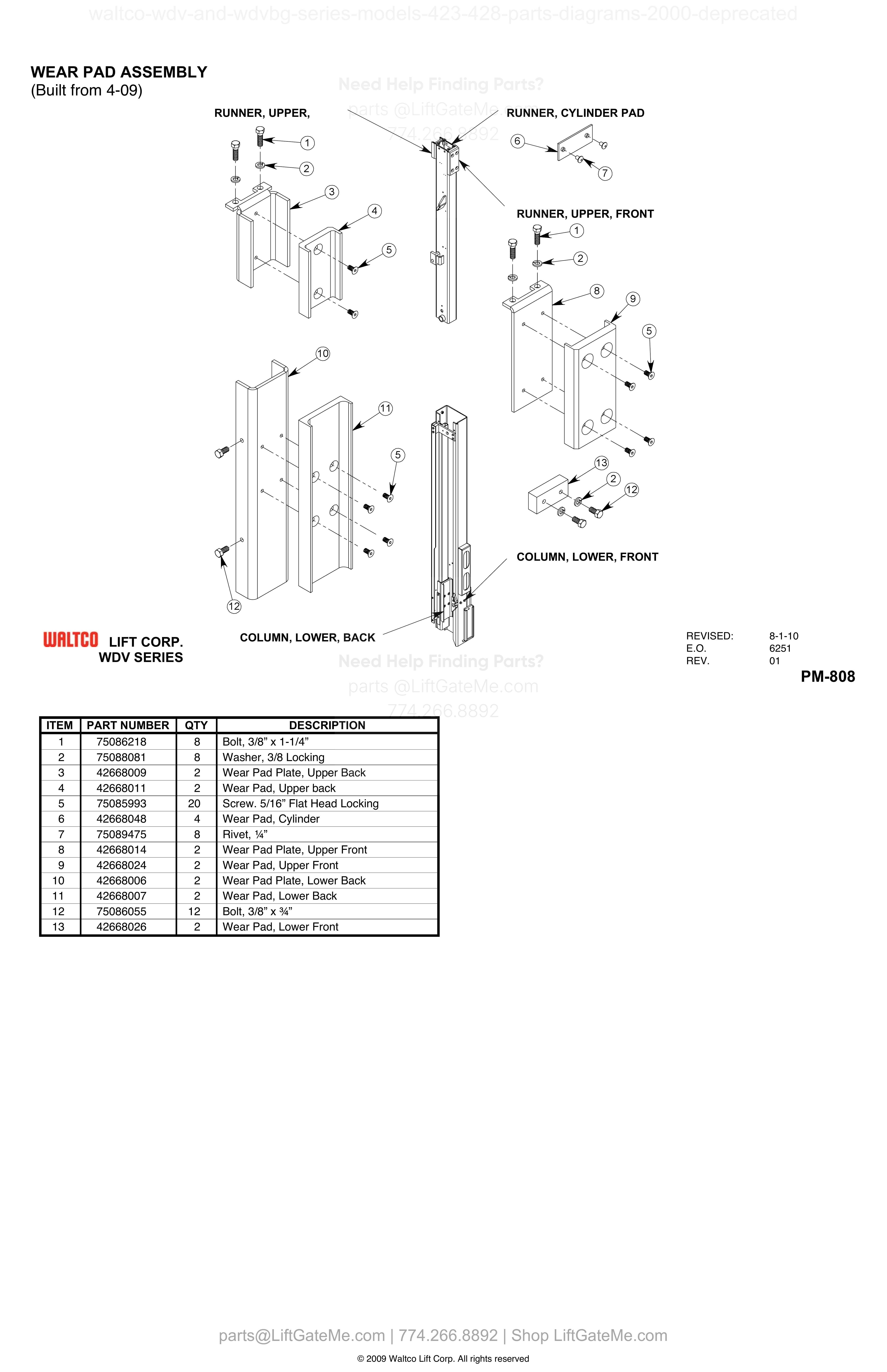 WEAR PAD ASSEMBLY (Built from 4-09) diagram