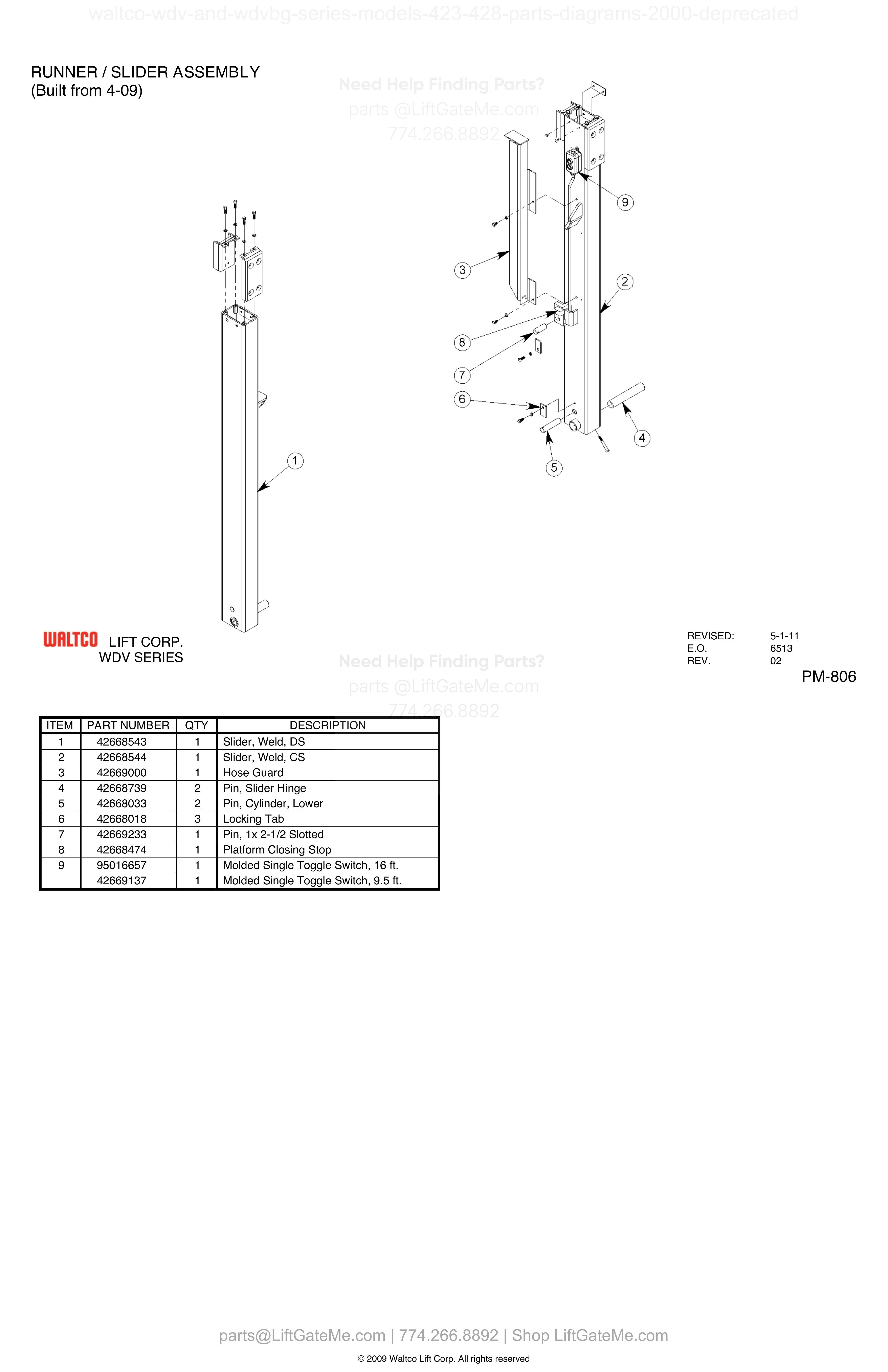 RUNNER / SLIDER ASSEMBLY diagram
