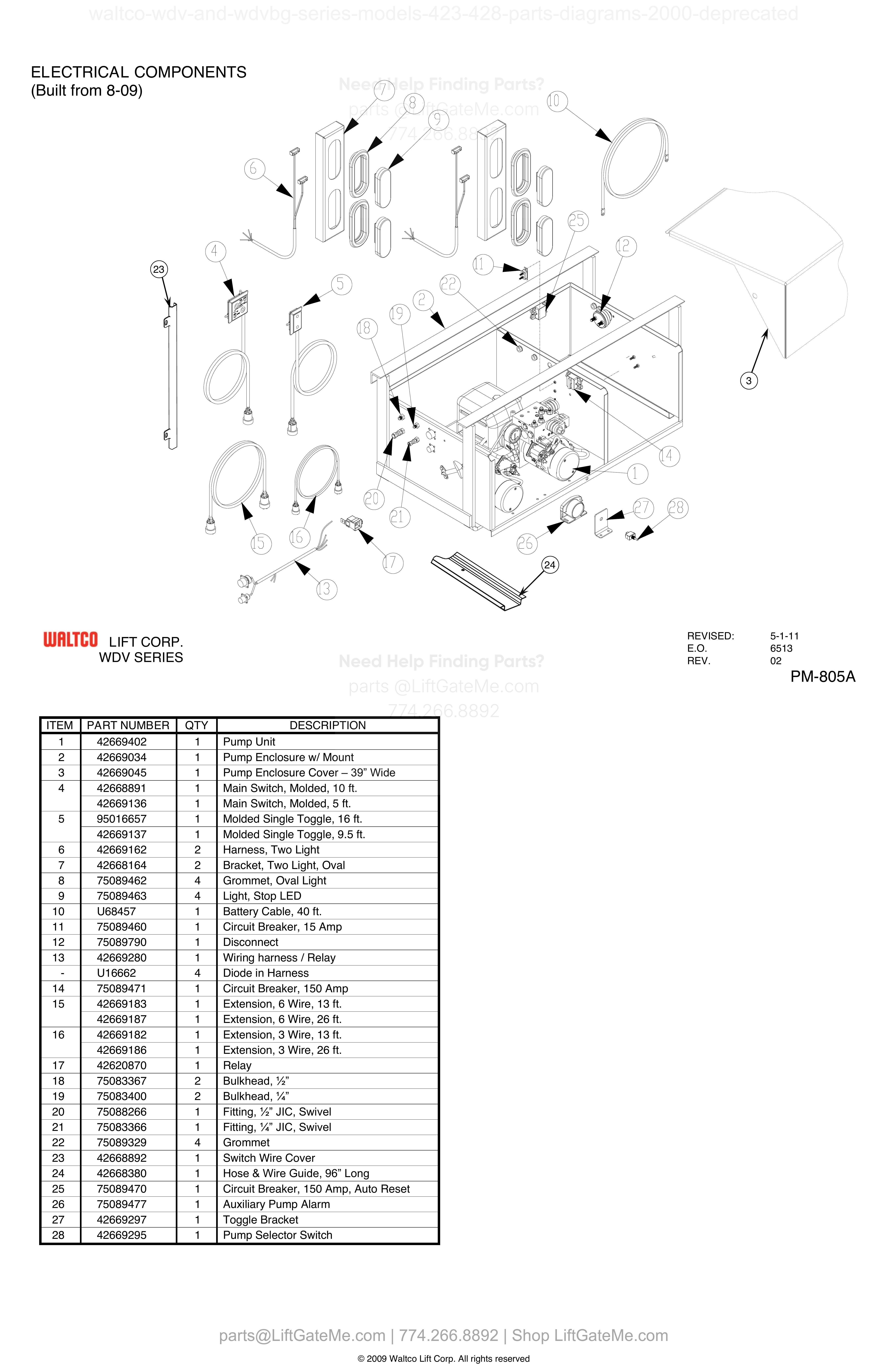 ELECTRICAL COMPONENTS (Built from 8-09) diagram