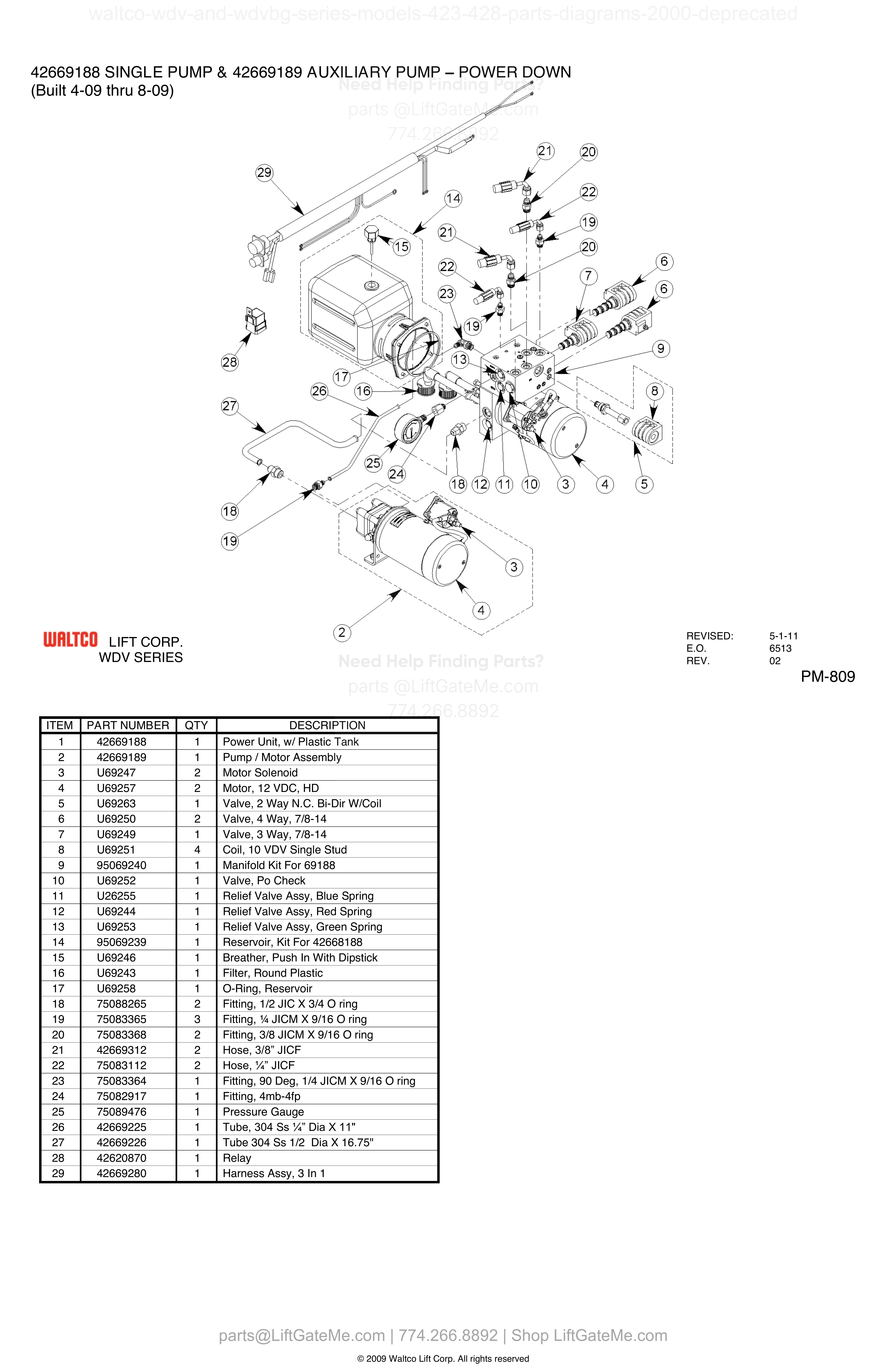 42669188 SINGLE PUMP & 42669189 AUXILIARY PUMP – POWER DOWN diagram