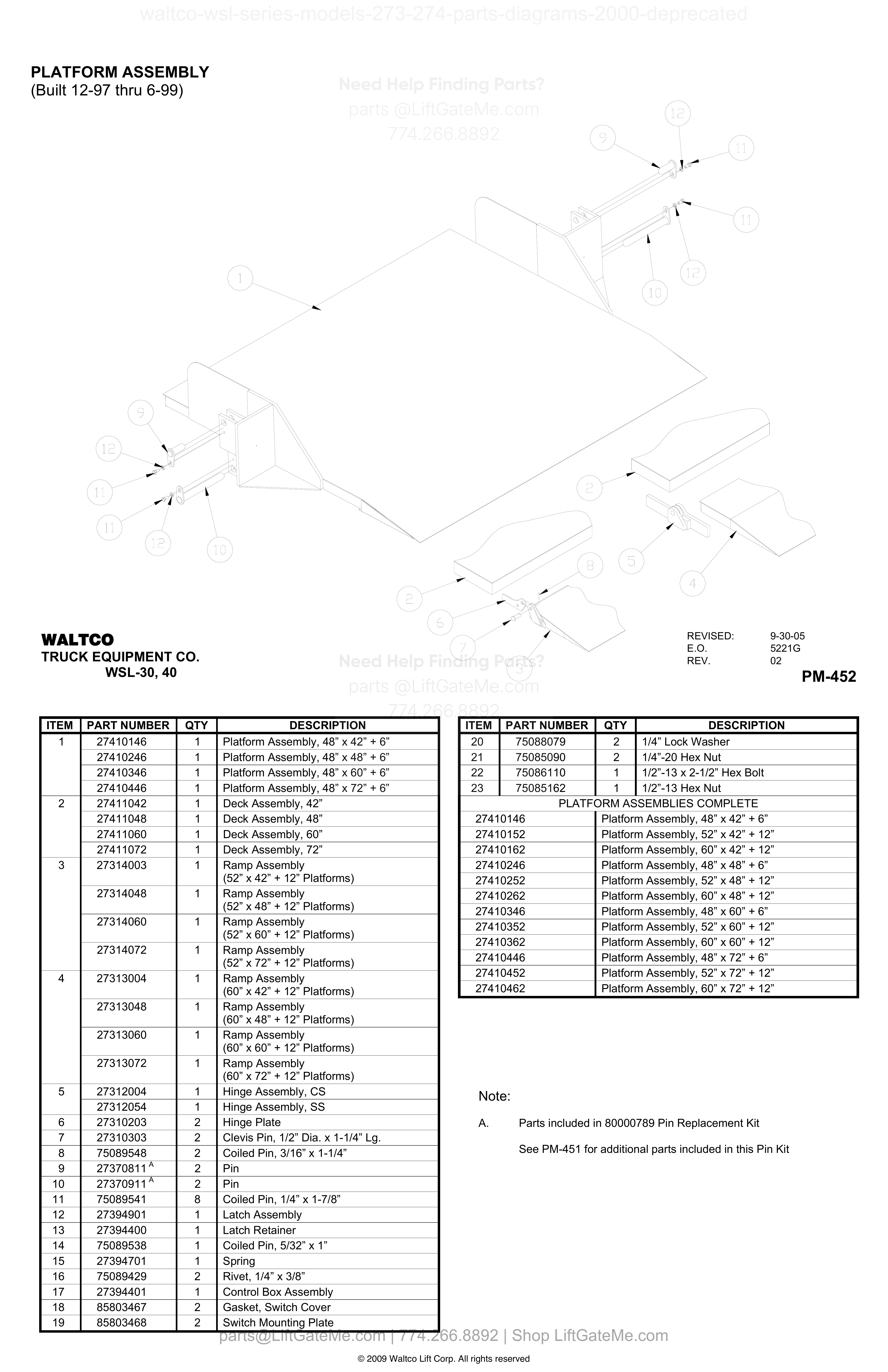 PLATFORM ASSEMBLY (Built 12-97 thru 6-99) diagram