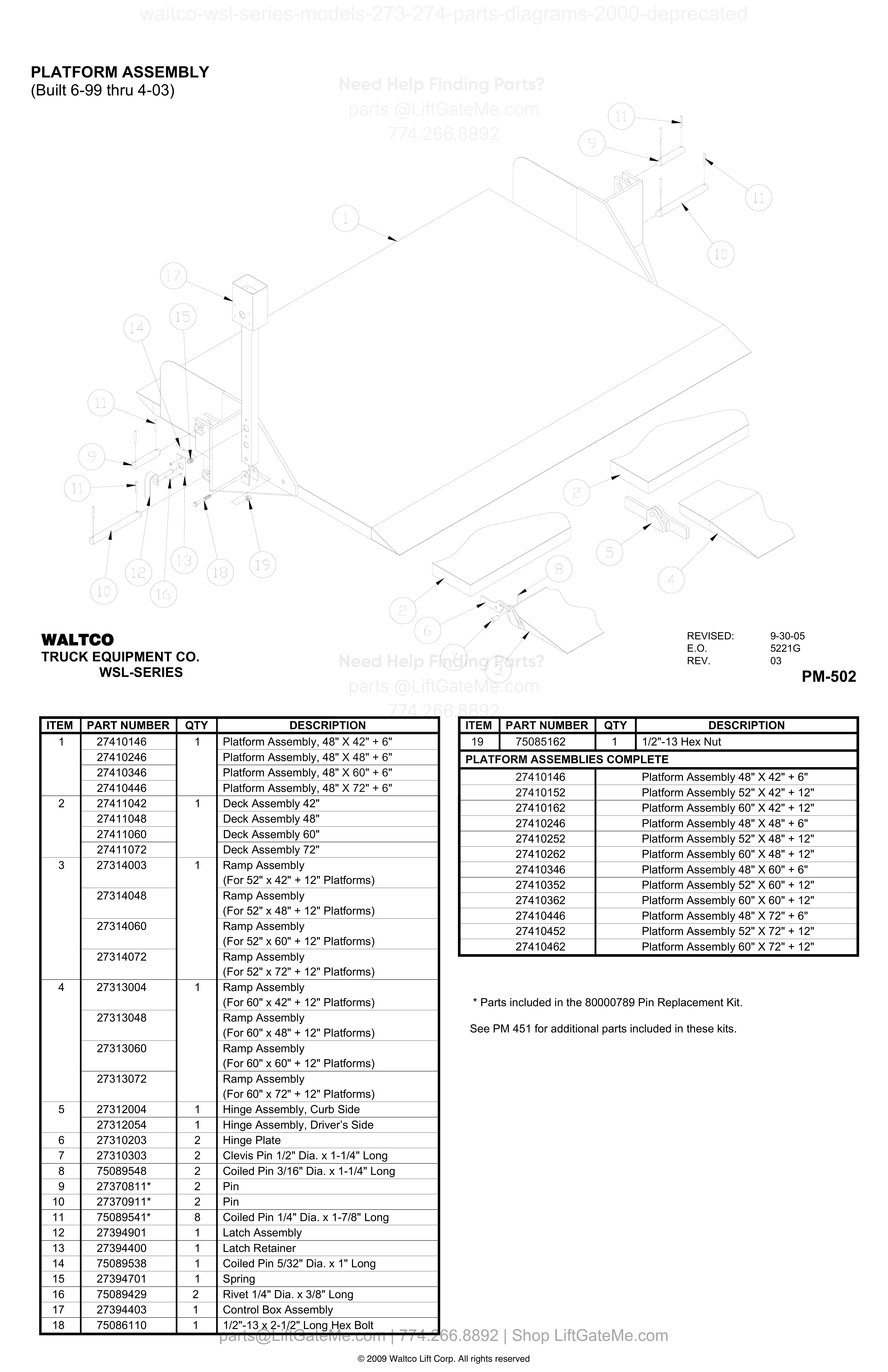 PLATFORM ASSEMBLY (Built 6-99 thru 4-03) diagram