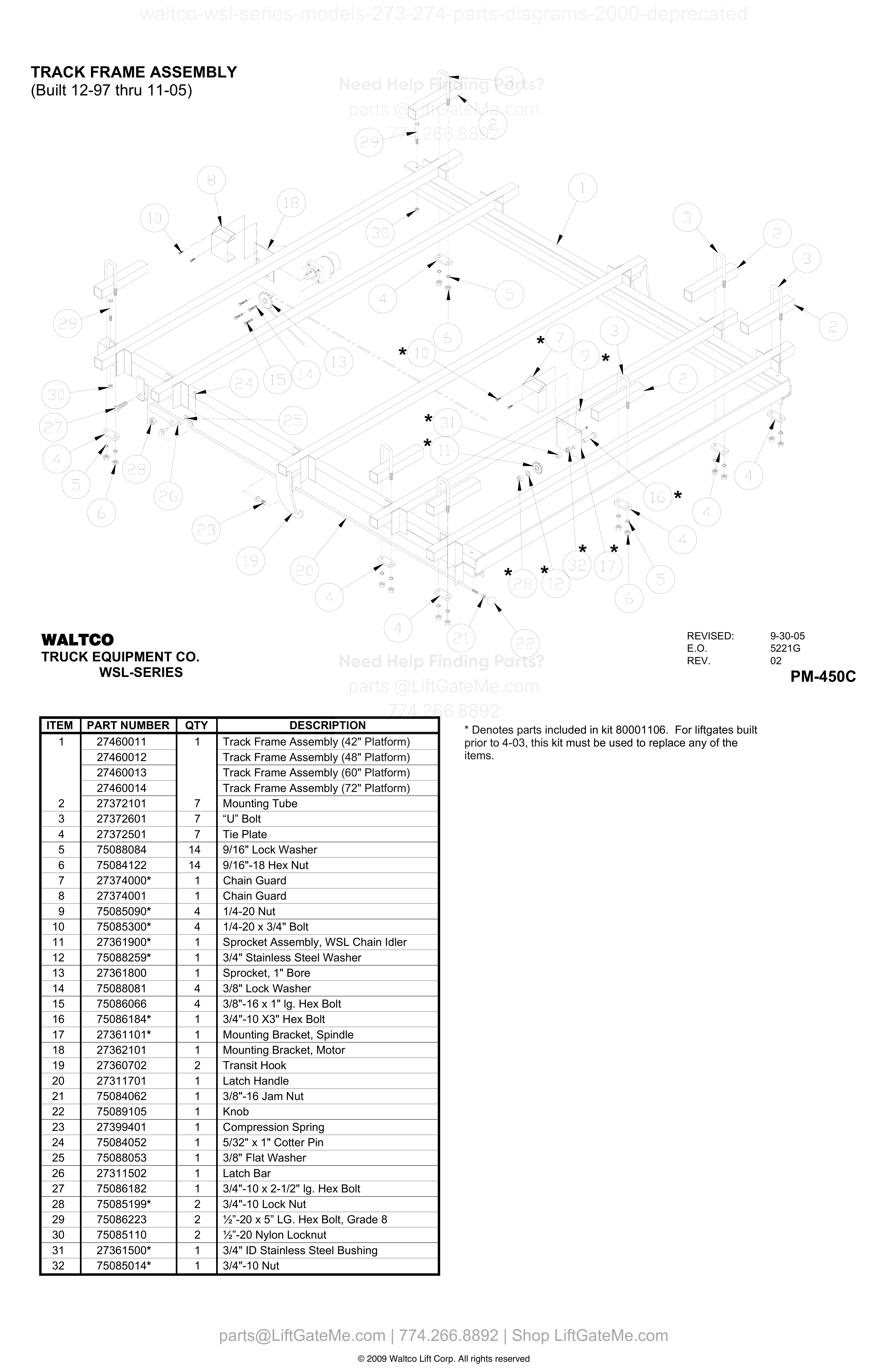TRACK FRAME ASSEMBLY (Built 12-97 thru 11-05) diagram