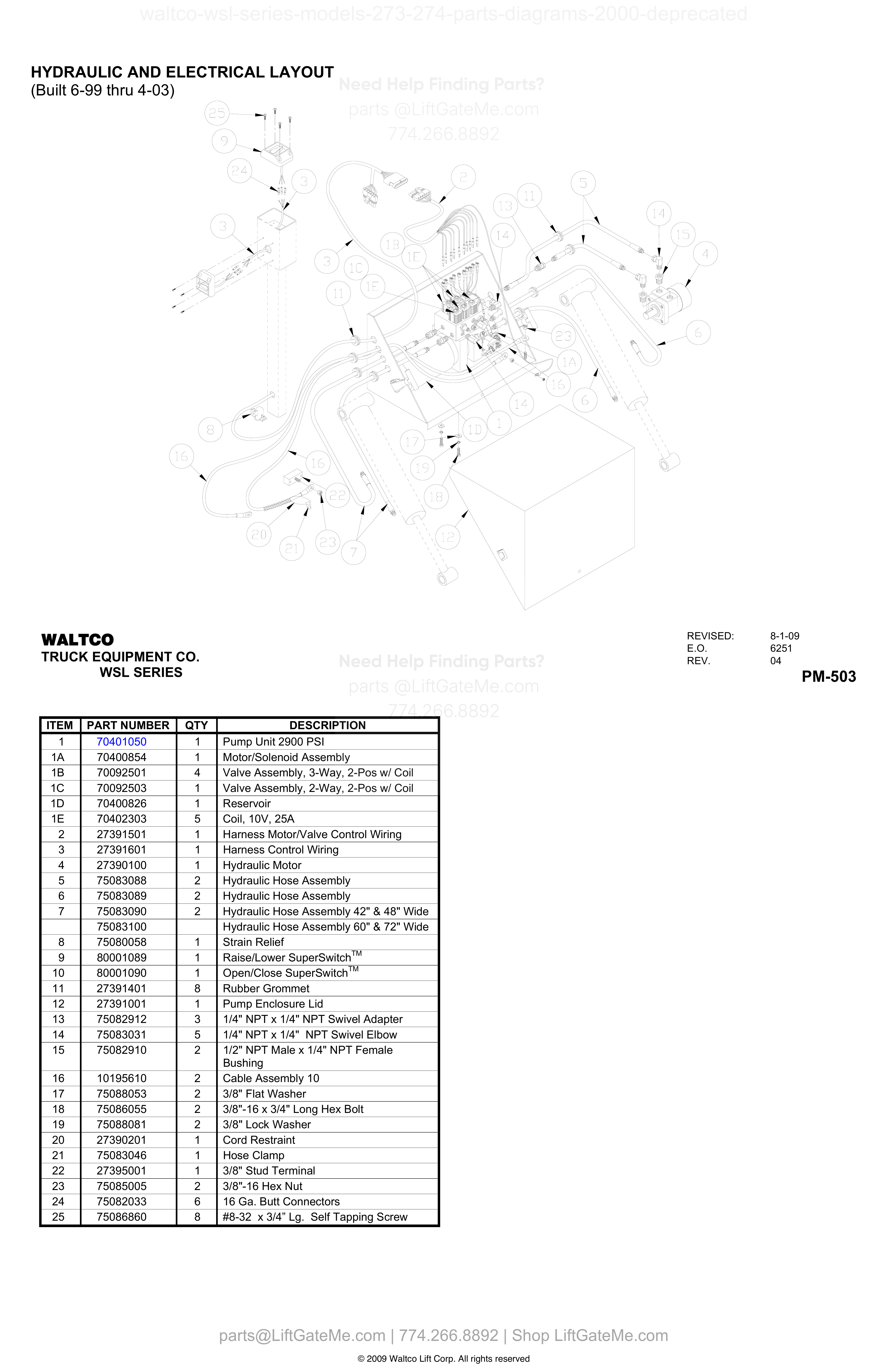 HYDRAULIC AND ELECTRICAL LAYOUT (Built 6-99 thru 4-03) diagram