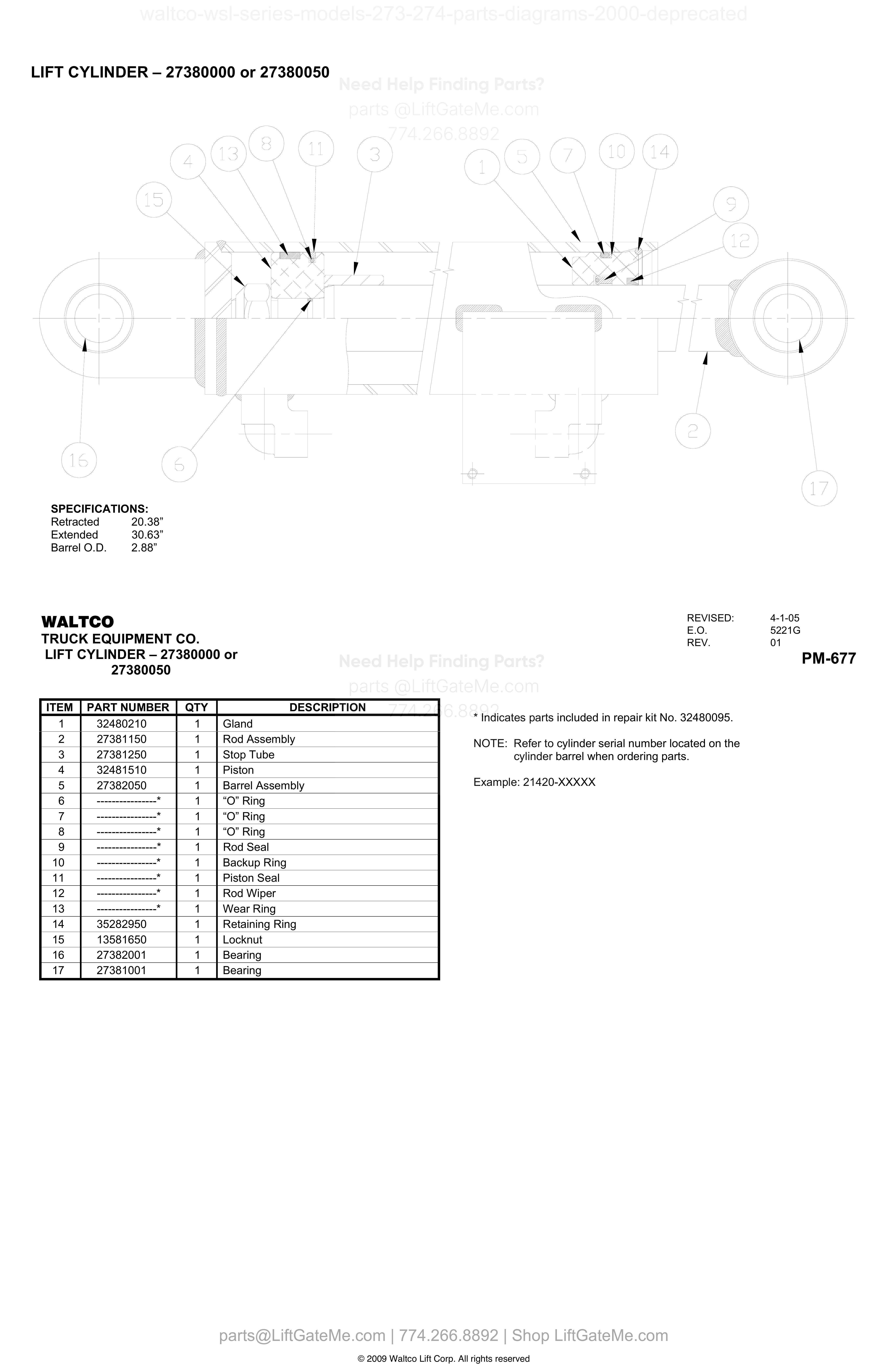 LIFT CYLINDER – 27380000 or 27380050 diagram