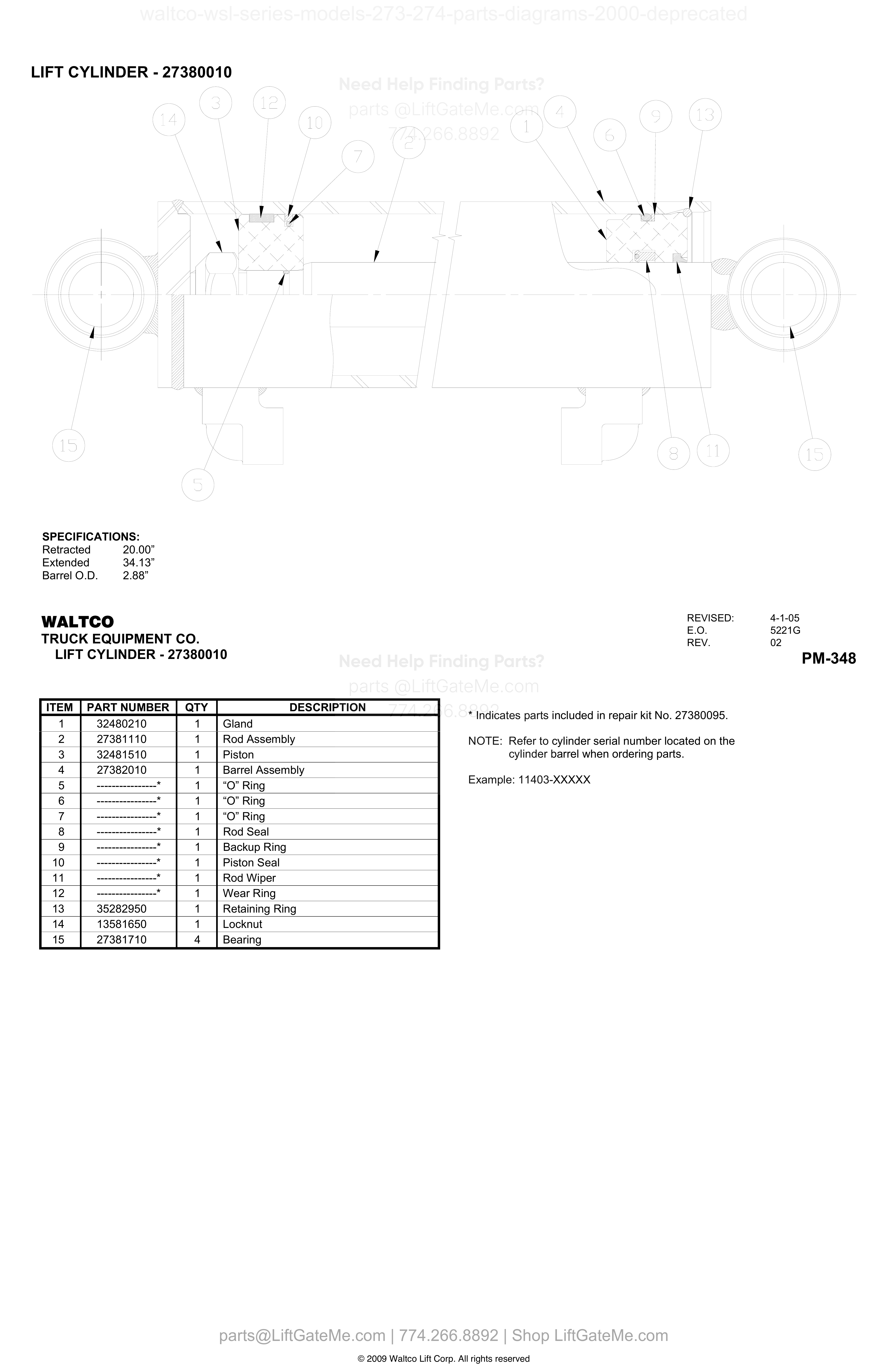 LIFT CYLINDER - 27380010 diagram