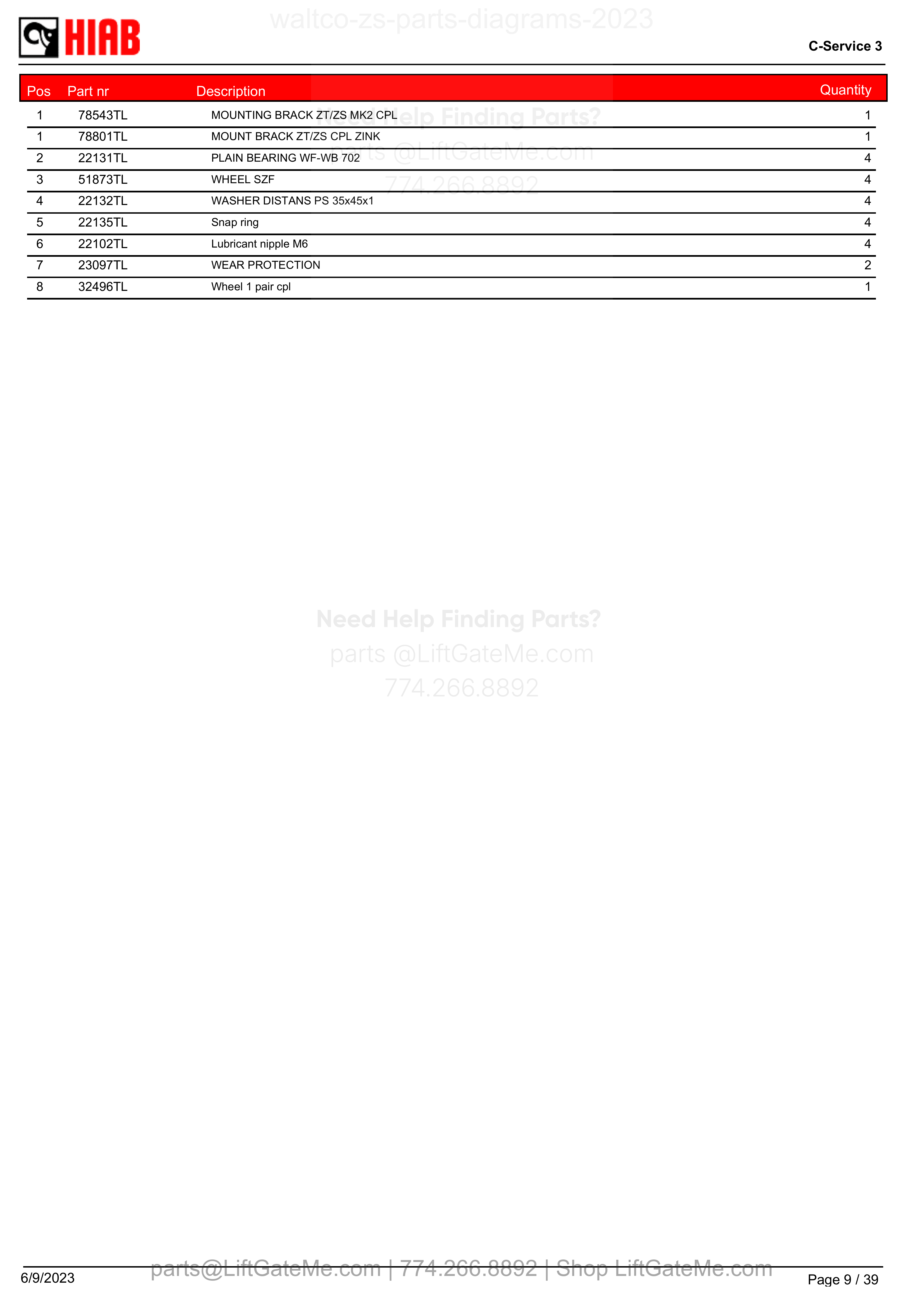 ZS2Mountingbracket - parts table